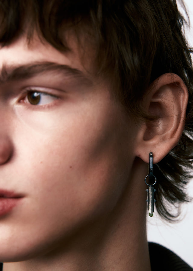 STRUGA Earring Thorn + (M) size Thorn frame with green tourmaline #19 - edgy sterling silver earrings handcrafted Bali - v...