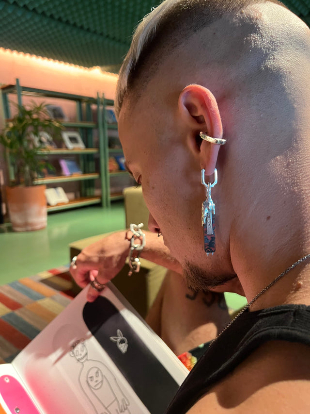 Earring classic or blade + fused mini line bloody