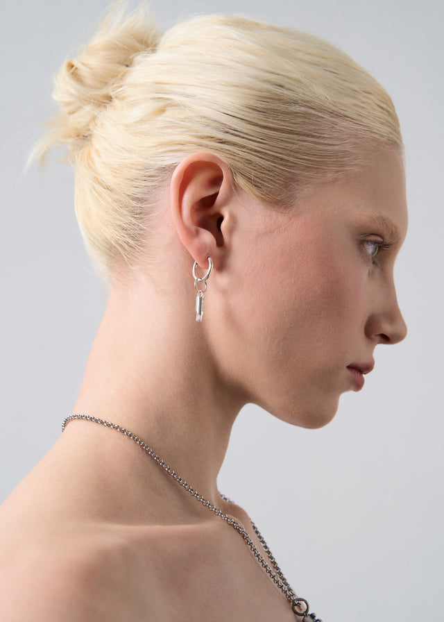 Mono Earring Classic + (M) size Brutalism frame with aquamarine #17