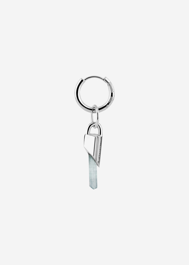 Mono Earring Classic + (M) size Brutalism frame with aquamarine #17