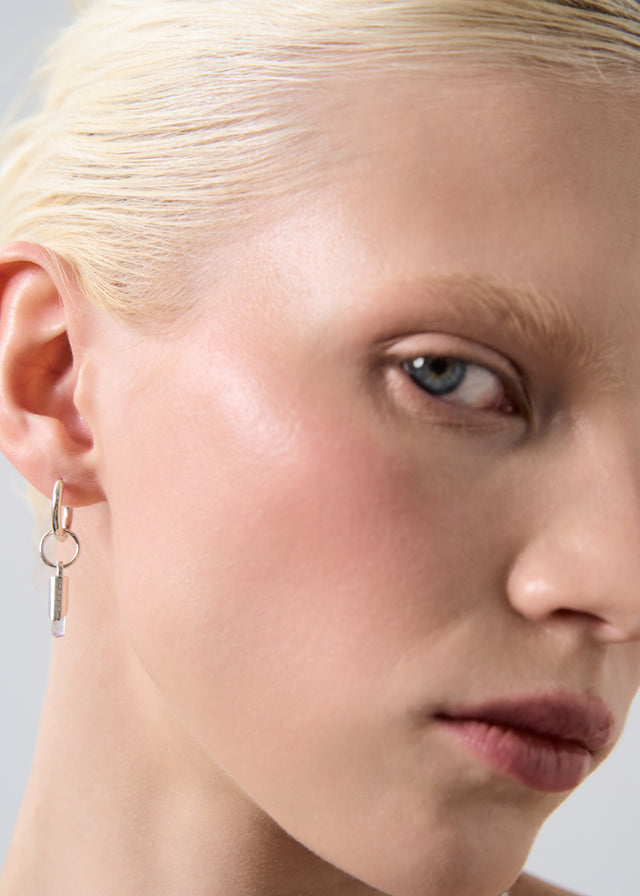 Mono Earring Classic + (M) size Brutalism frame with aquamarine #17