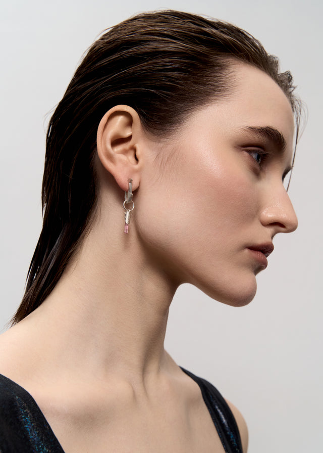 Mono Earring Thorn + (M) size Thorn frame with pink tourmaline #11