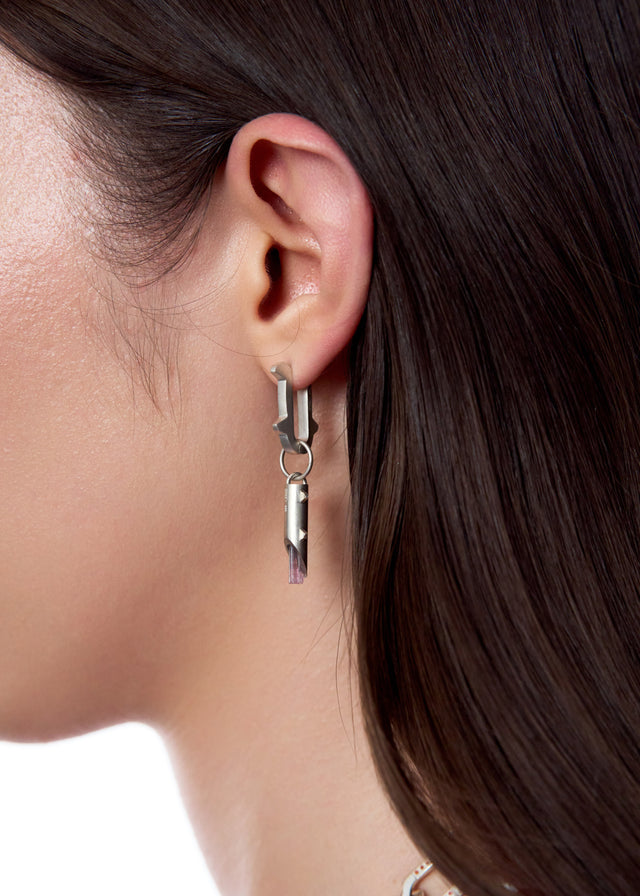 Earring Thorn + (M) size Thorn frame with purple tourmaline #13