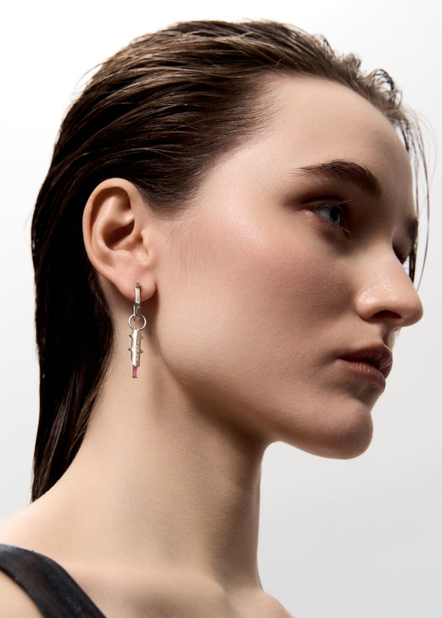 Mono Earring Thorn + (M) size Thorn frame with pink tourmaline #5