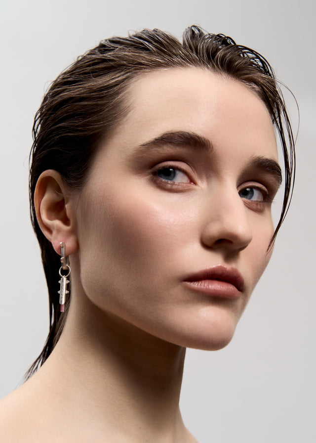 Mono Earring Thorn + (M) size Thorn frame with pink tourmaline #5