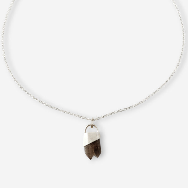 Silver Necklace with brown quartz