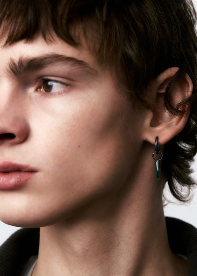 Earring Classic + (S) size cylinder frame with green tourmaline #24